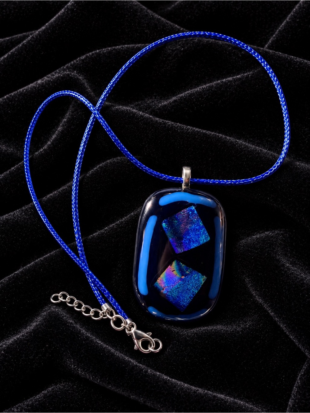 Blue Glass Pendant on Blue Cord - Picture 3 of 3